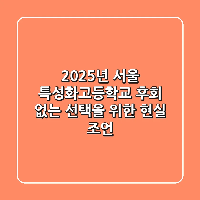 2025년 서울 특성화고등학교: 후회 없는 선택을 위한 현실 조언