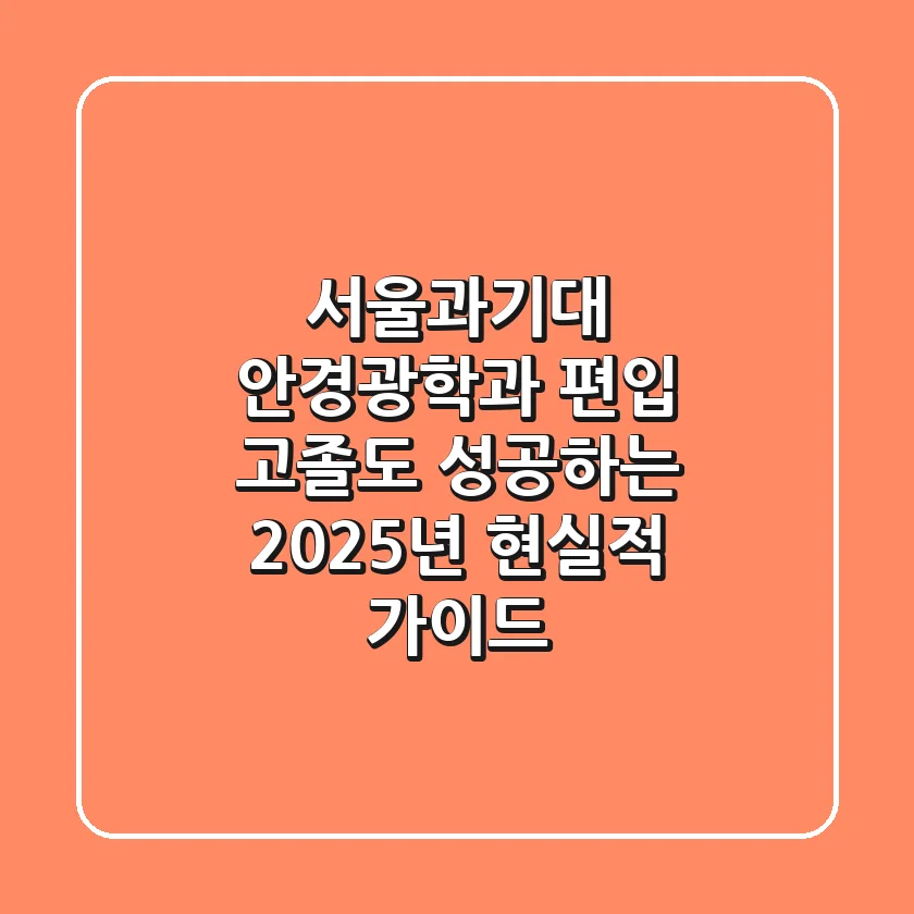 서울과기대 안경광학과 편입, 고졸도 성공하는 2025년 현실적 가이드