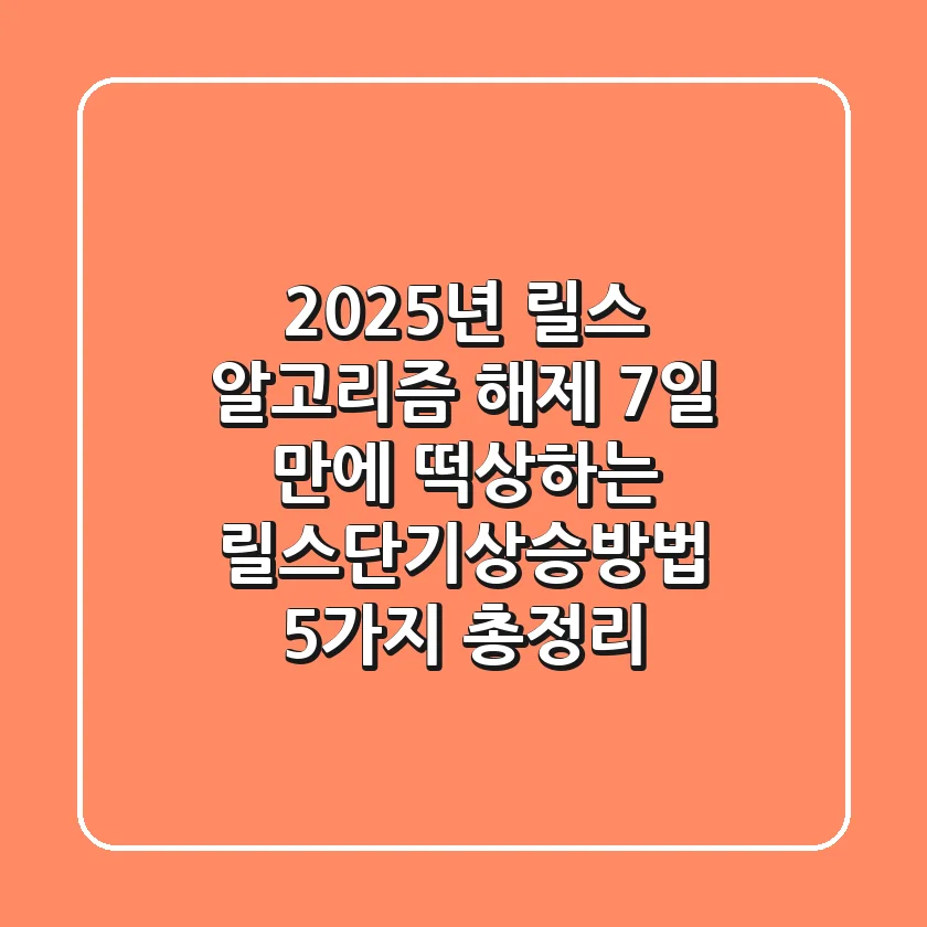"2025년 릴스 알고리즘 해제", 7일 만에 떡상하는 릴스단기상승방법 5가지 총정리